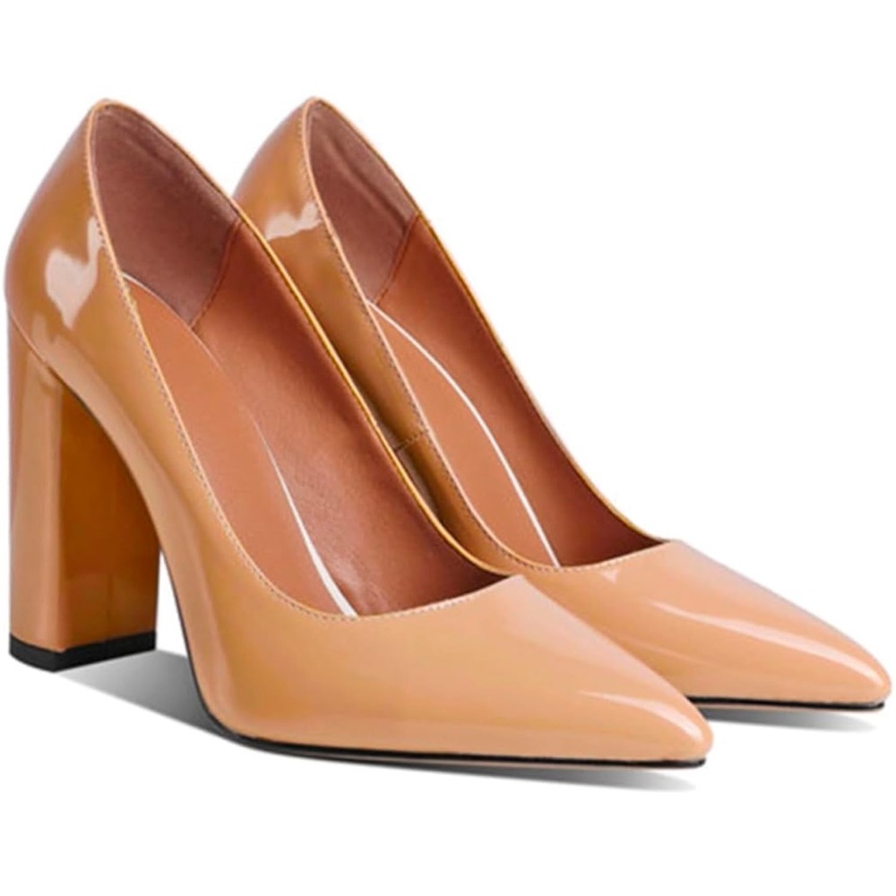 Women Chunky High Heel Pumps Pointed Closed Toe Sandals 4” Block Heel Slip on